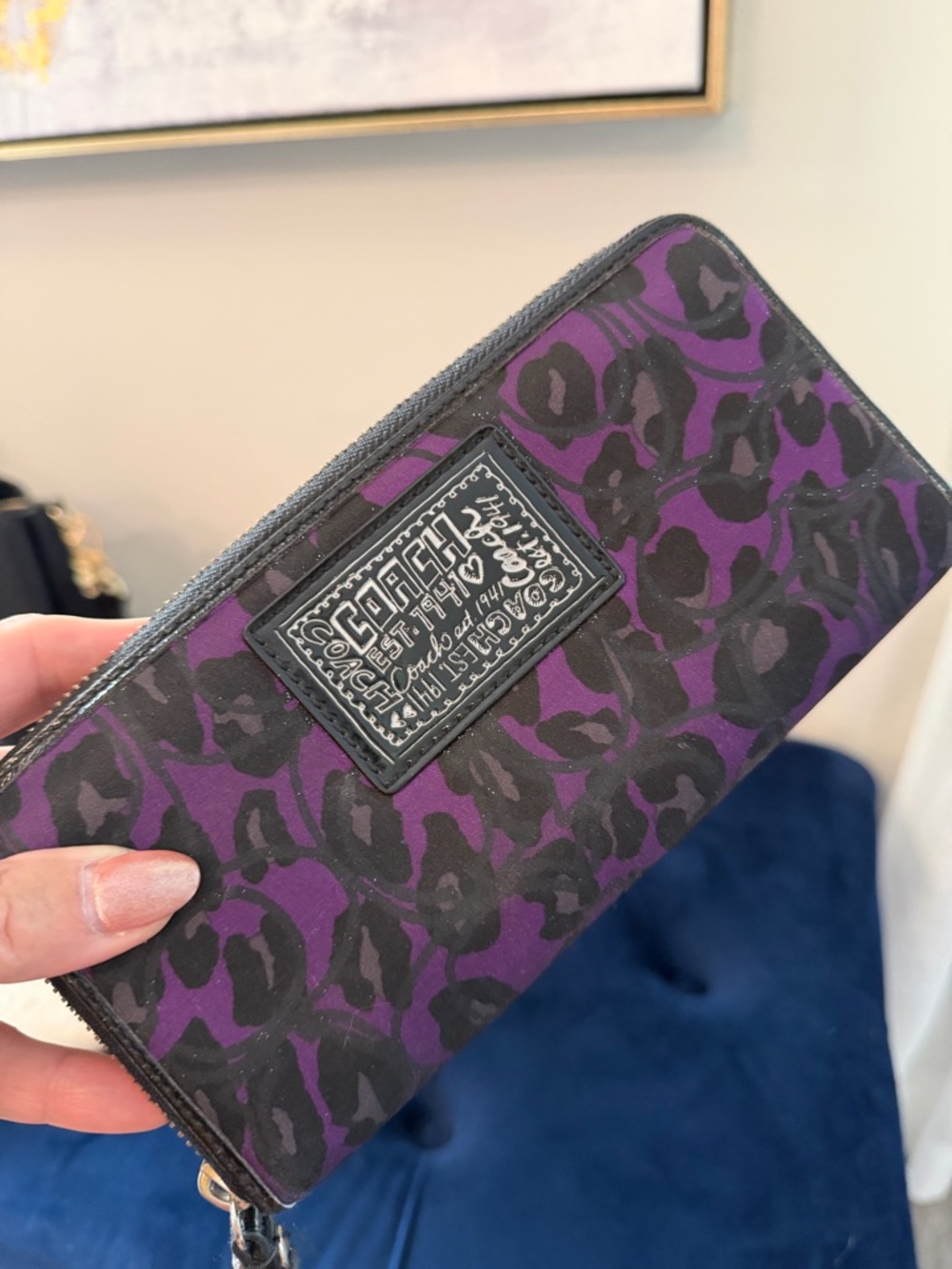 Coach Purple and Black Leopard Print Zip Wallet - Picture 2 of 12